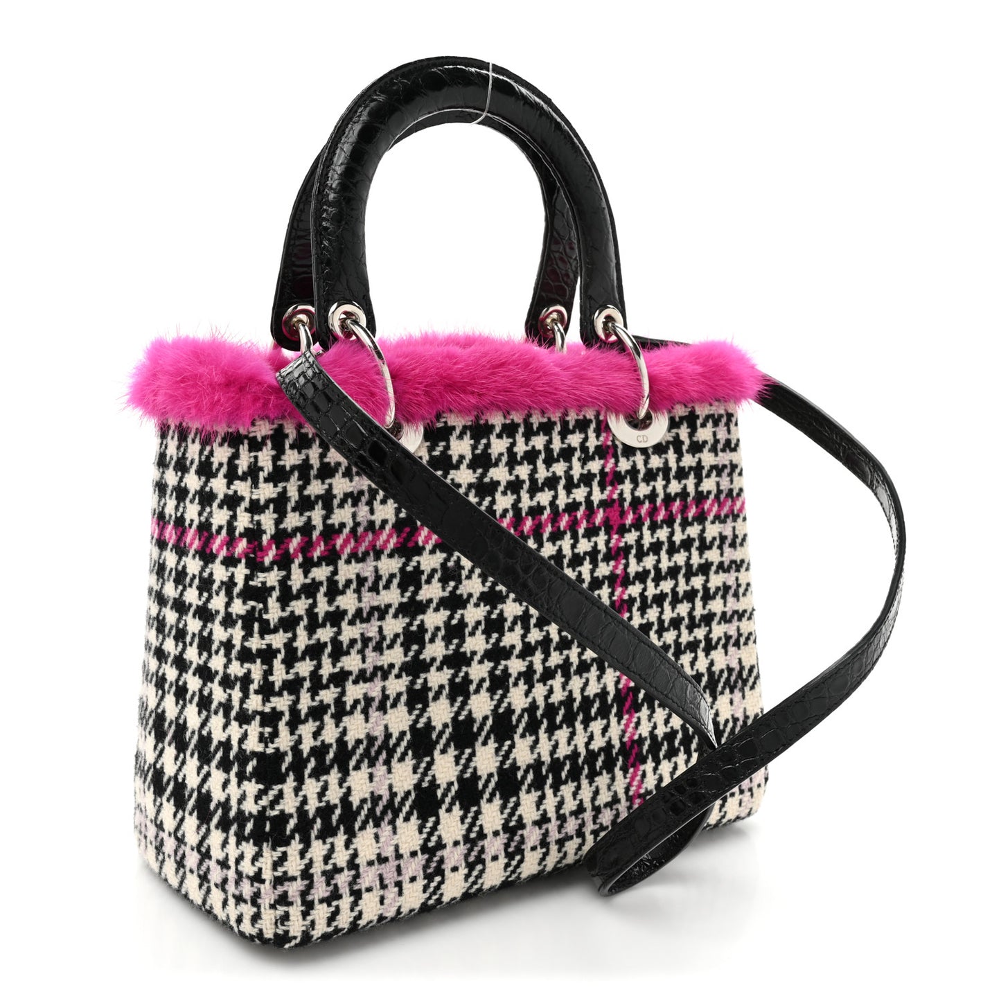 Tweed Crocodile Mink Plaid Medium Lady Dior Black Pink White