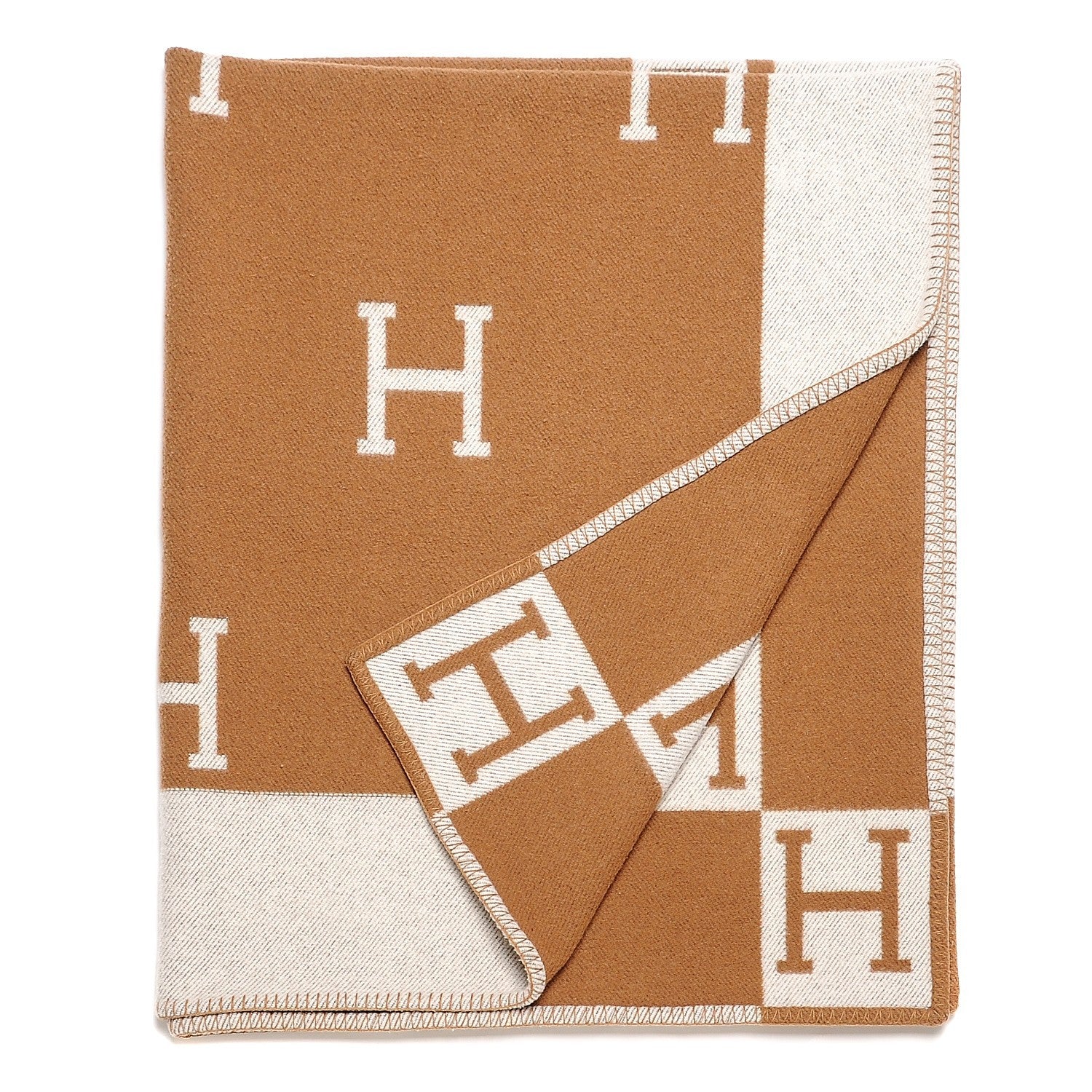 Hermes Wool Cashmere New Classic Avalon Blanket Ecru Camel 1 of 4
