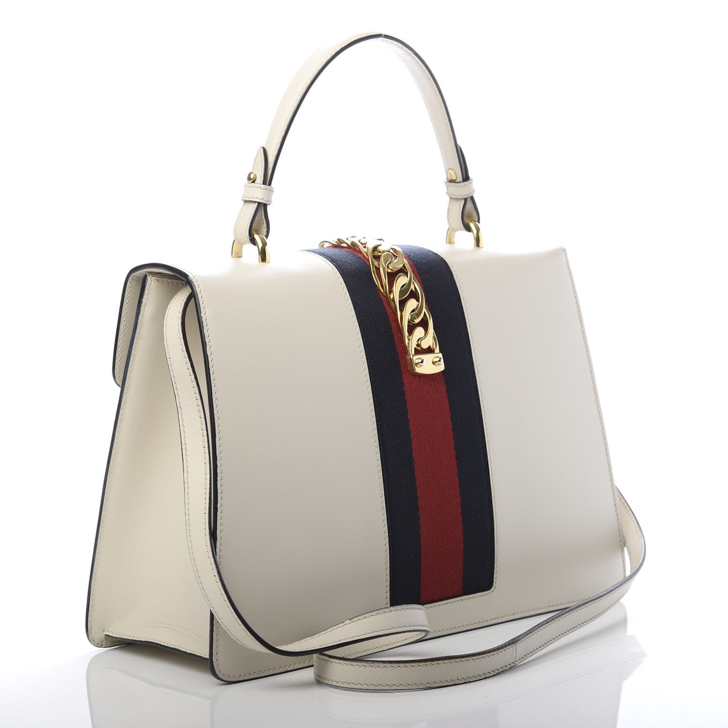 Gucci Calfskin Web Medium Sylvie Top Handle Bag White 3 of 11