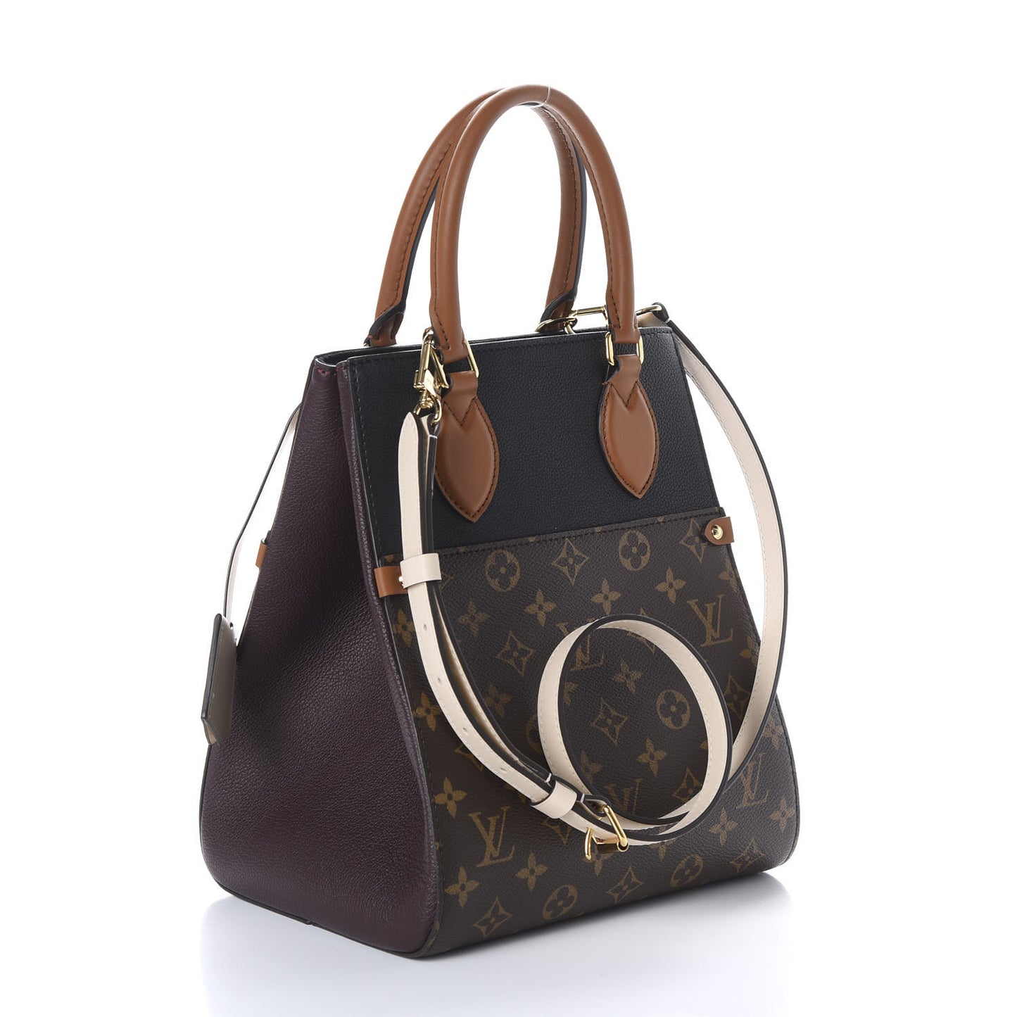 Calfskin Monogram Fold Tote MM Black Wine Cream