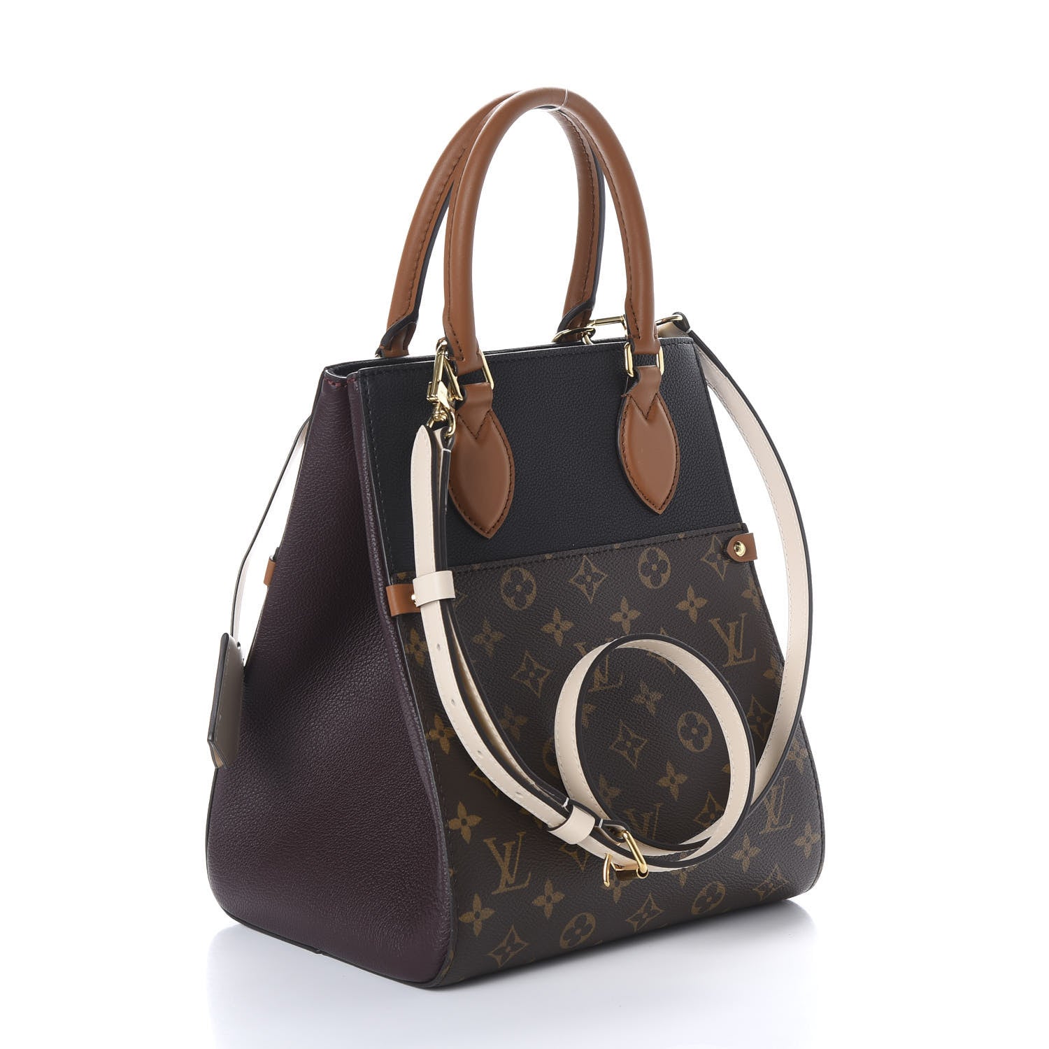 Louis Vuitton Calfskin Monogram Fold Tote MM Black Wine Cream 2 of 10