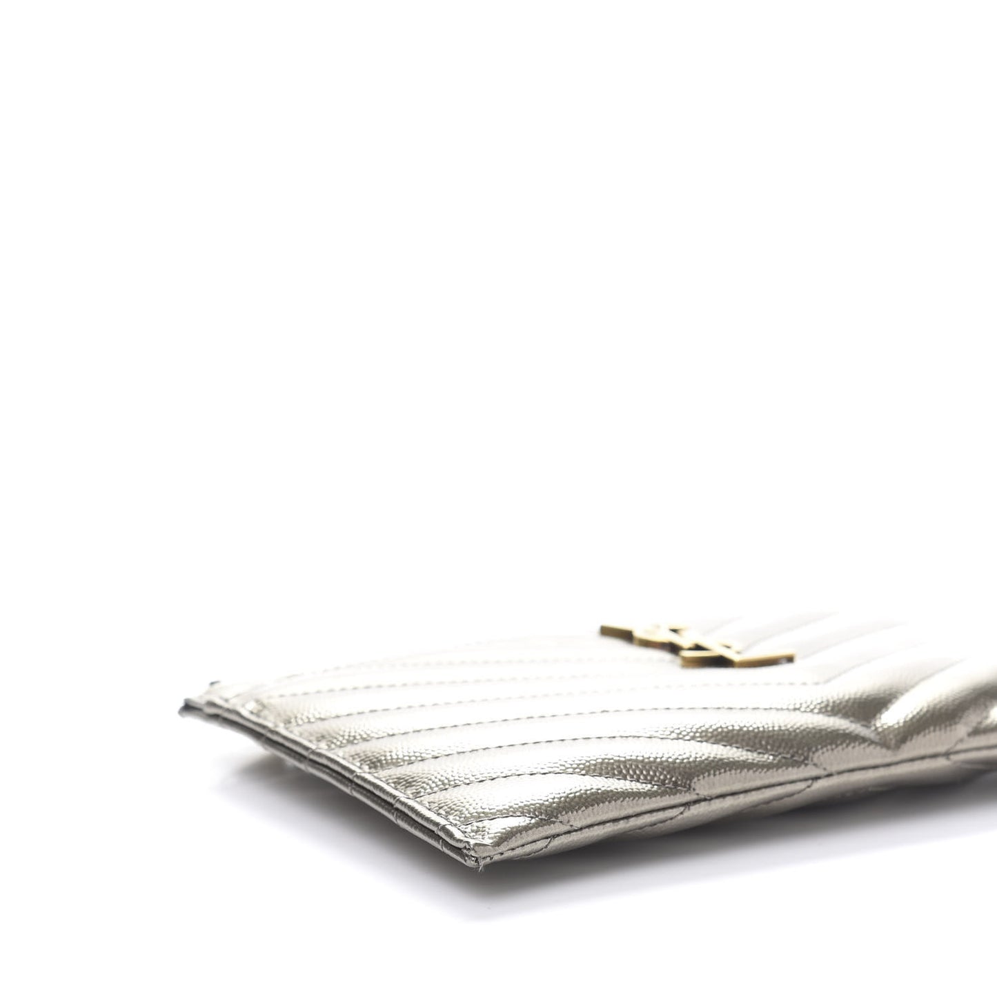 Metallic Grain De Poudre Matelasse Chevron Monogram Bill Pouch Piombo