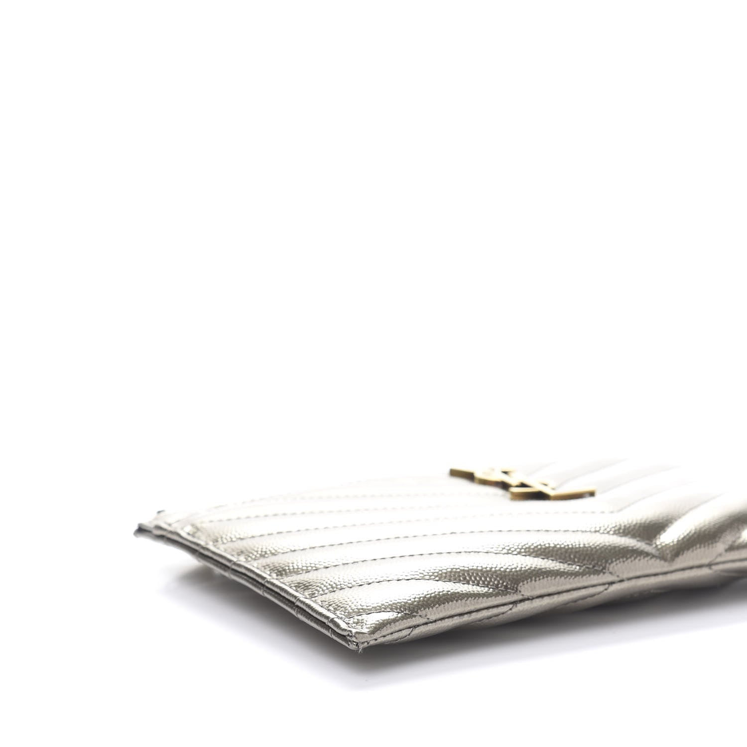 Saint Laurent Metallic Grain De Poudre Matelasse Chevron Monogram Bill Pouch Piombo 6 of 10