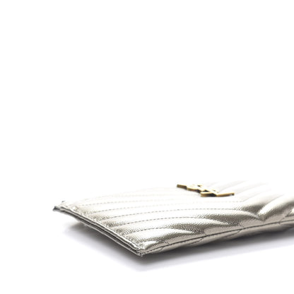 Saint Laurent Metallic Grain De Poudre Matelasse Chevron Monogram Bill Pouch Piombo 6 of 10
