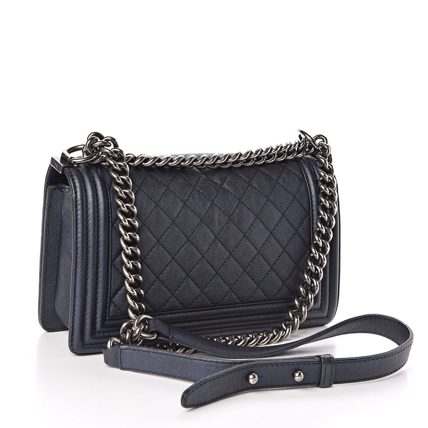 Calfskin Quilted Medium Boy Flap Dark Navy