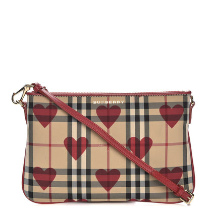 Burberry Horseferry Check Heart Print Crossbody Clutch Bag Parade Red 1 of 8