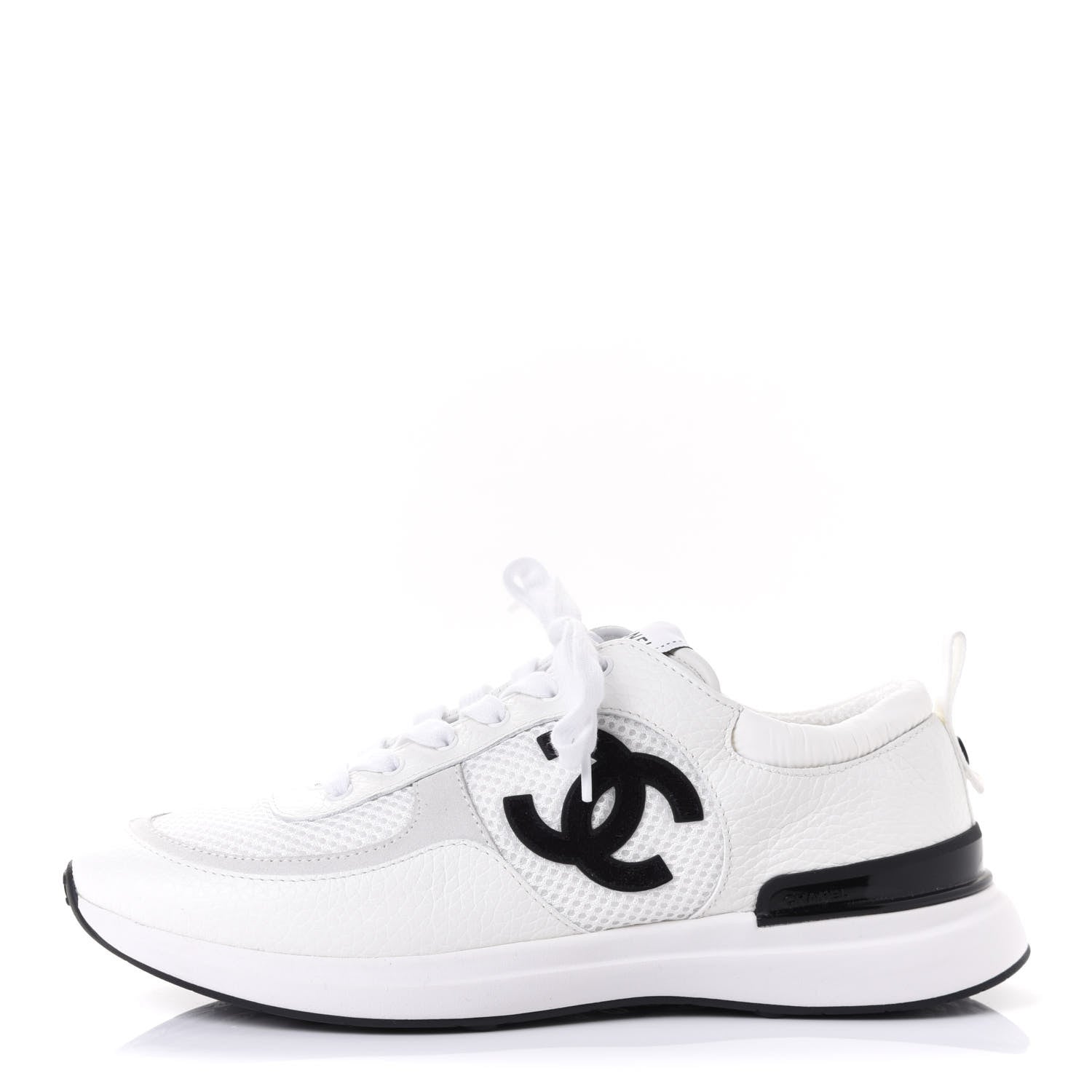 Chanel Calfskin Mesh Lycra Suede Womens Logo Sneakers 37.5 White 2 of 20