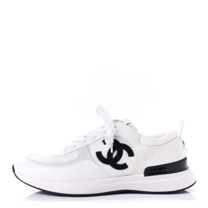 Chanel Calfskin Mesh Lycra Suede Womens Logo Sneakers 37.5 White 2 of 20