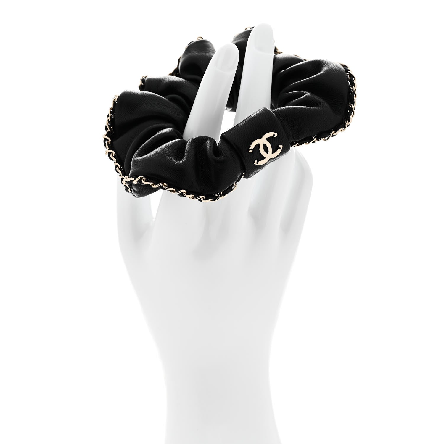 Chanel Lambskin Chain CC Hair Scrunchie Black Gold 2 of 5