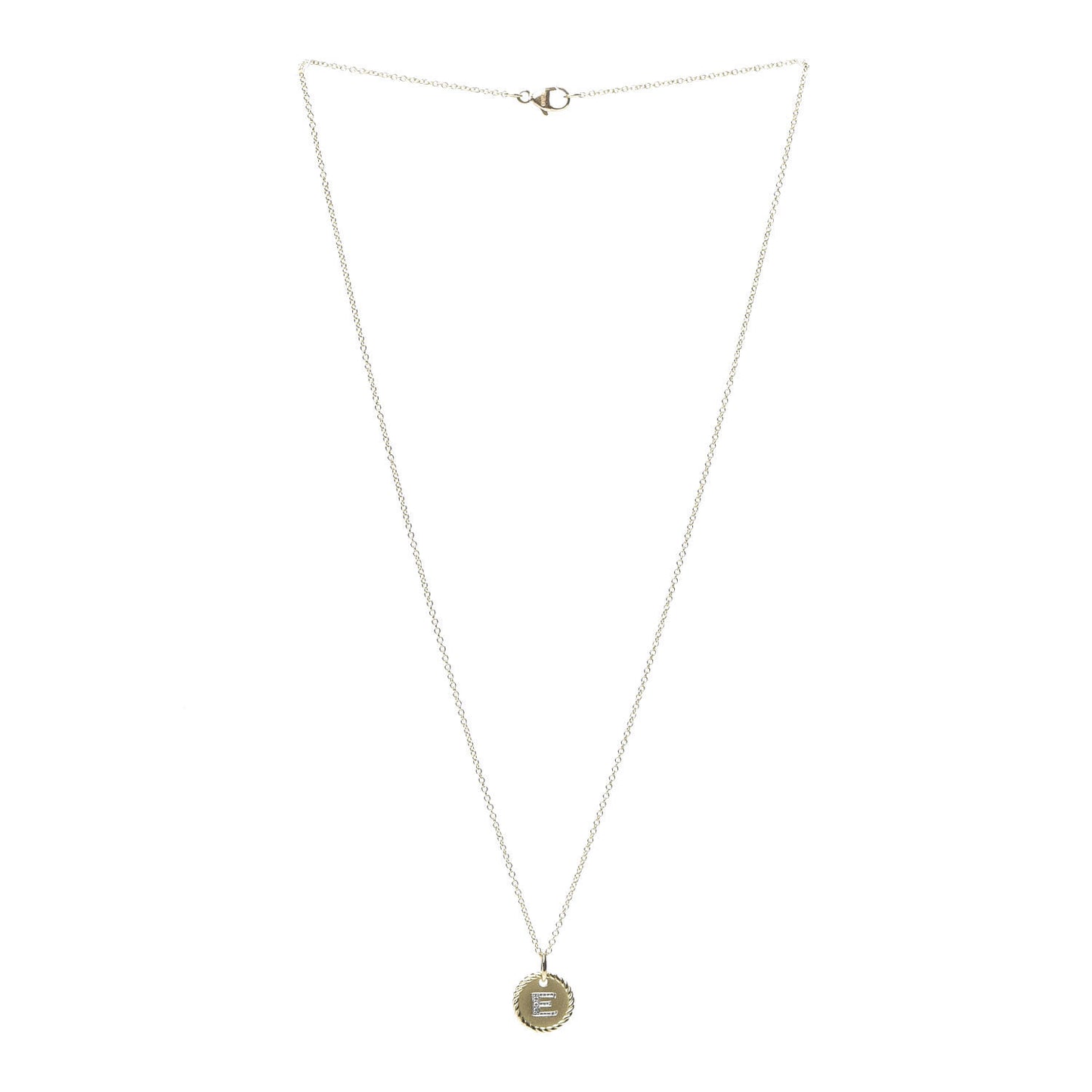18K Yellow Gold Diamond Initial E Charm Necklace
