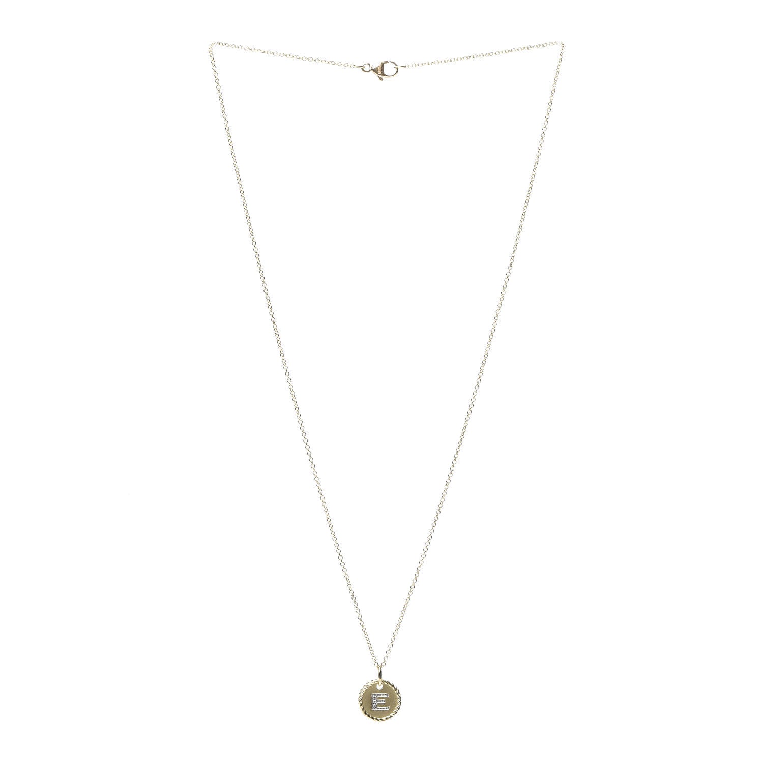 David Yurman 18K Yellow Gold Diamond Initial E Charm Necklace 2 of 3