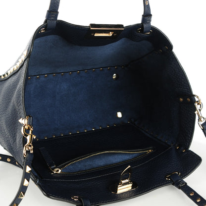 Valentino Garavani Grained Calfskin Small Rockstud Tote Marine 5 of 7