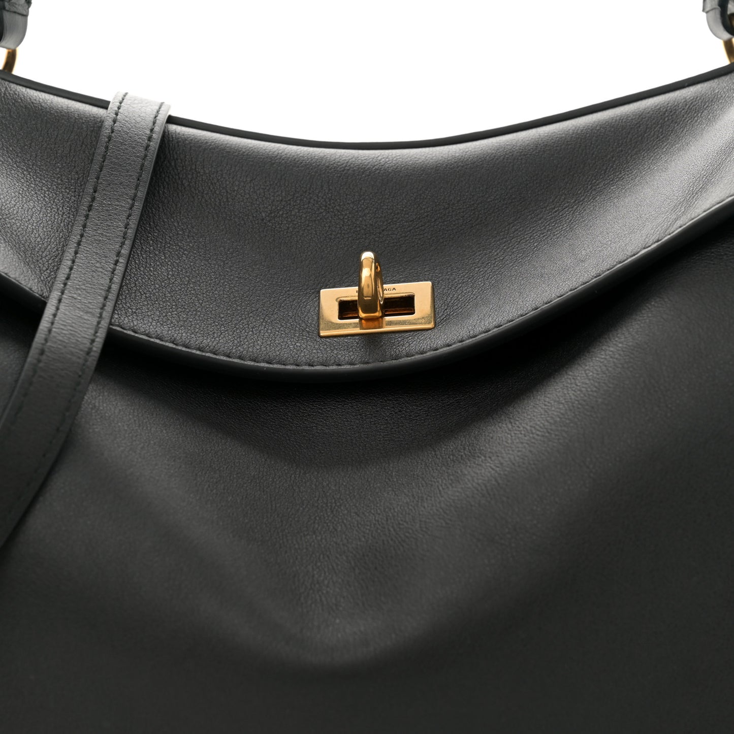 Natural Smooth Calfskin Medium Rodeo Top Handle Handbag Black