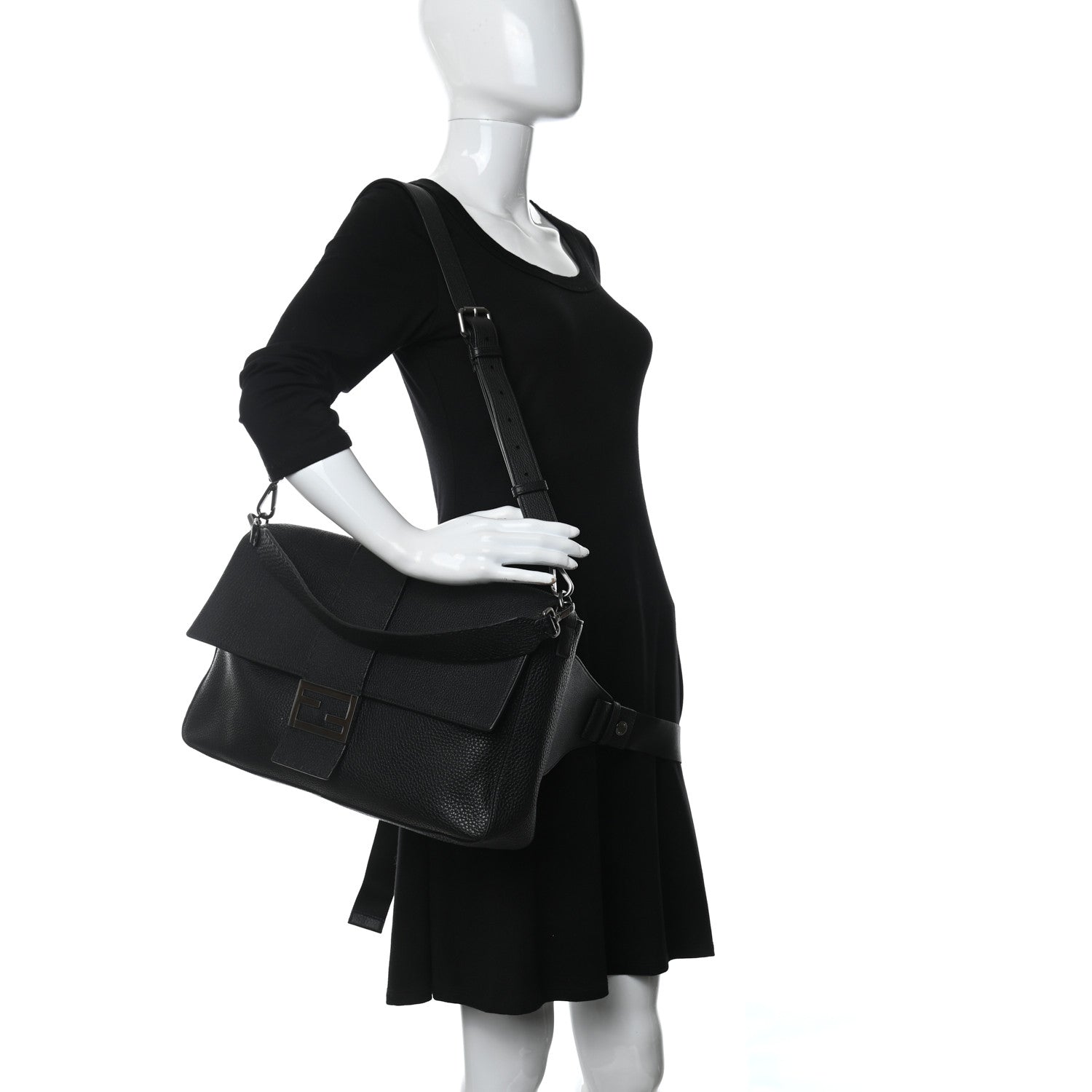 Fendi Cuoio Romano Selleria XL Belt Baguette Bag Black 2 of 8