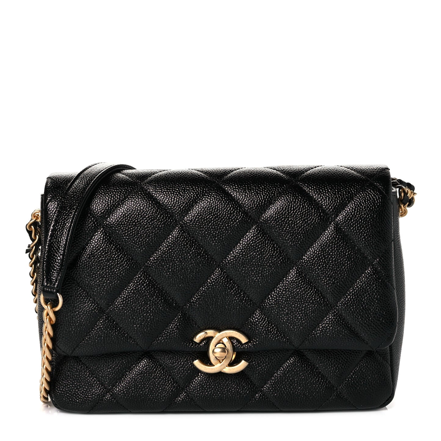 Shiny Caviar Quilted Small Chain Melody Flap Black