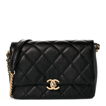 Chanel Shiny Caviar Quilted Small Chain Melody Flap Black 1 of 10