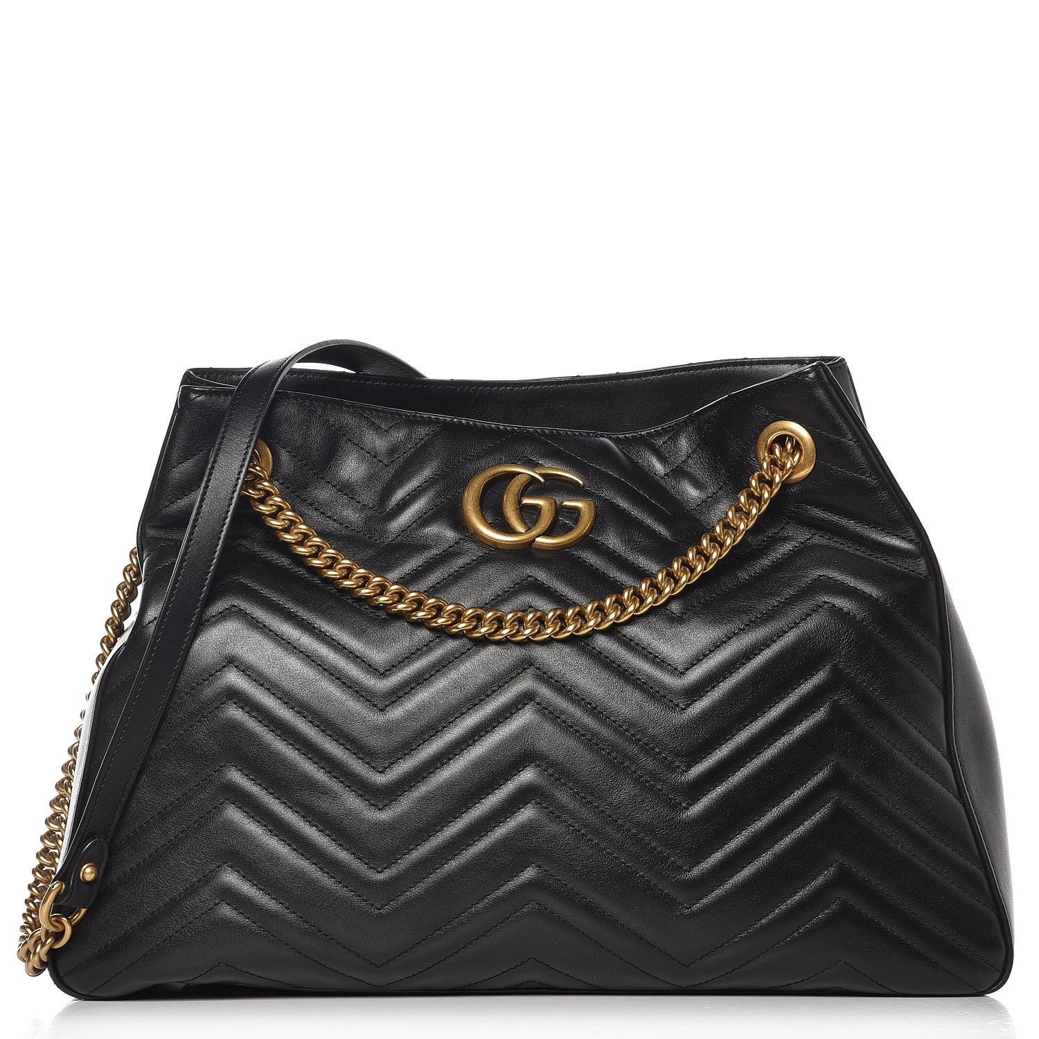 Gucci Calfskin Matelasse Medium GG Marmont Shoulder Tote Bag Black 1 of 7