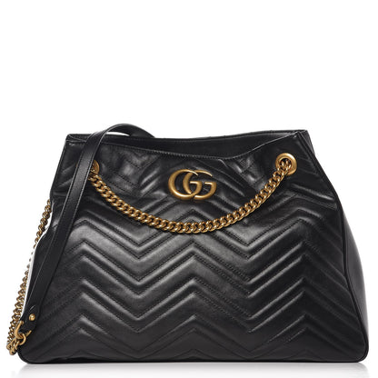 Gucci Calfskin Matelasse Medium GG Marmont Shoulder Tote Bag Black 1 of 7