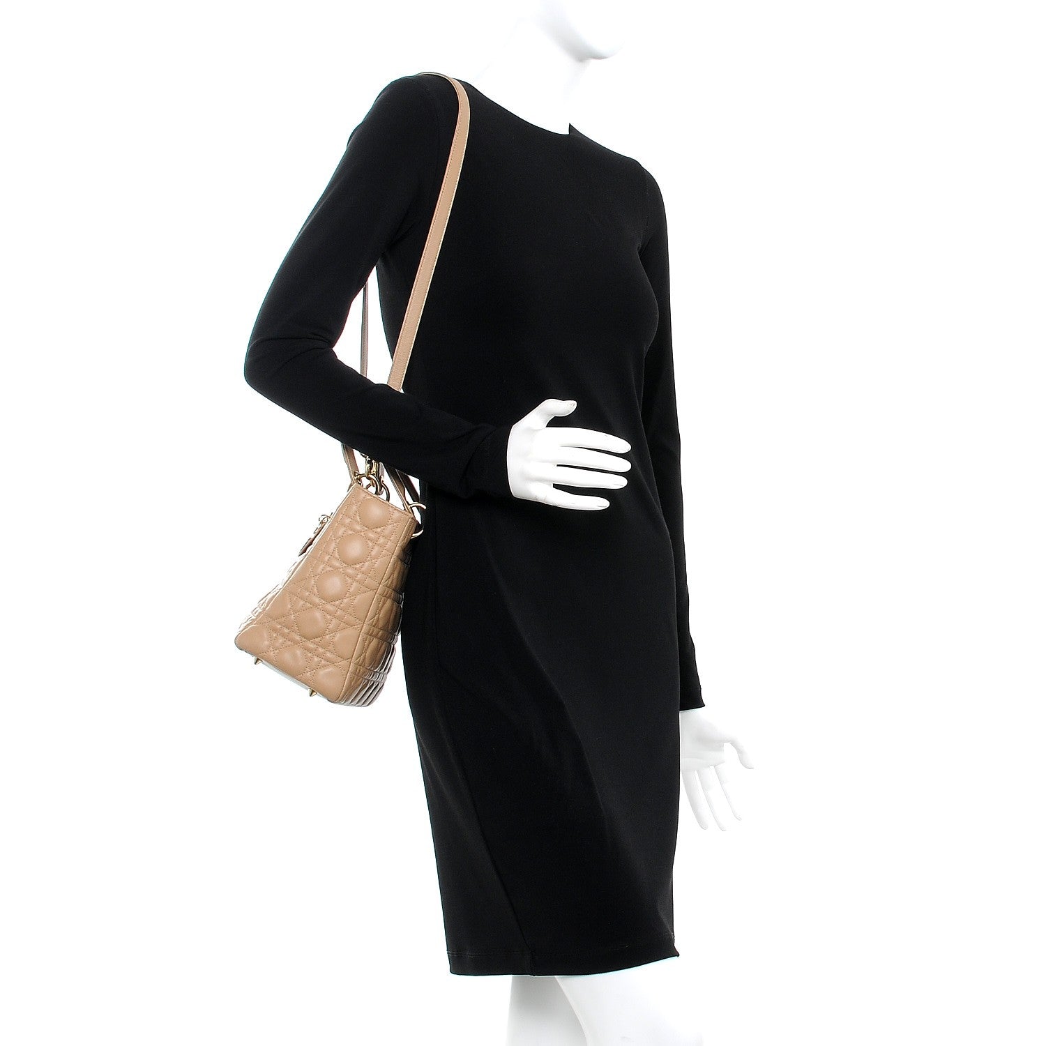 Christian Dior Lambskin Cannage Medium Lady Dior Beige 2 of 12