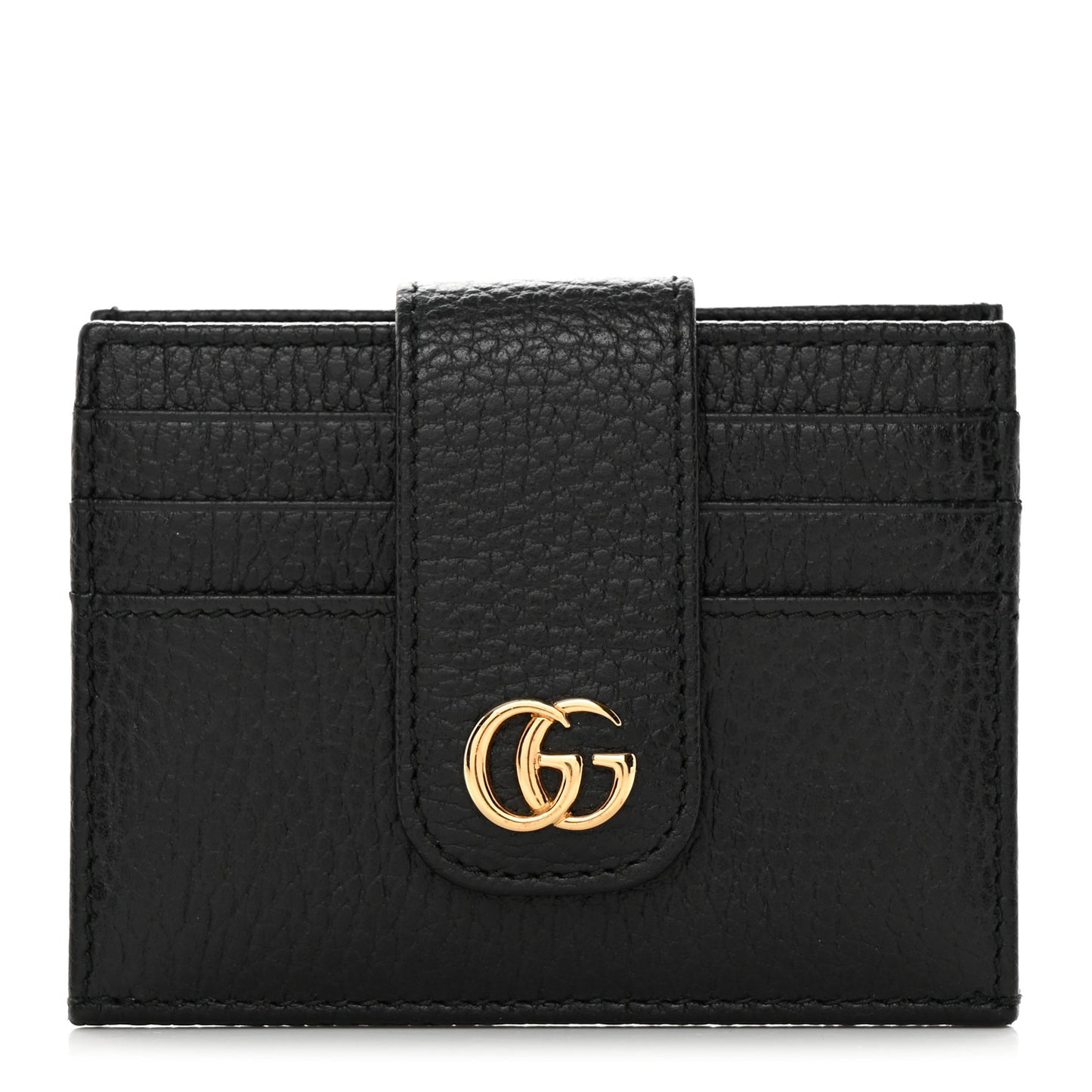 Pebbled Calfskin GG Marmont Card Case Black