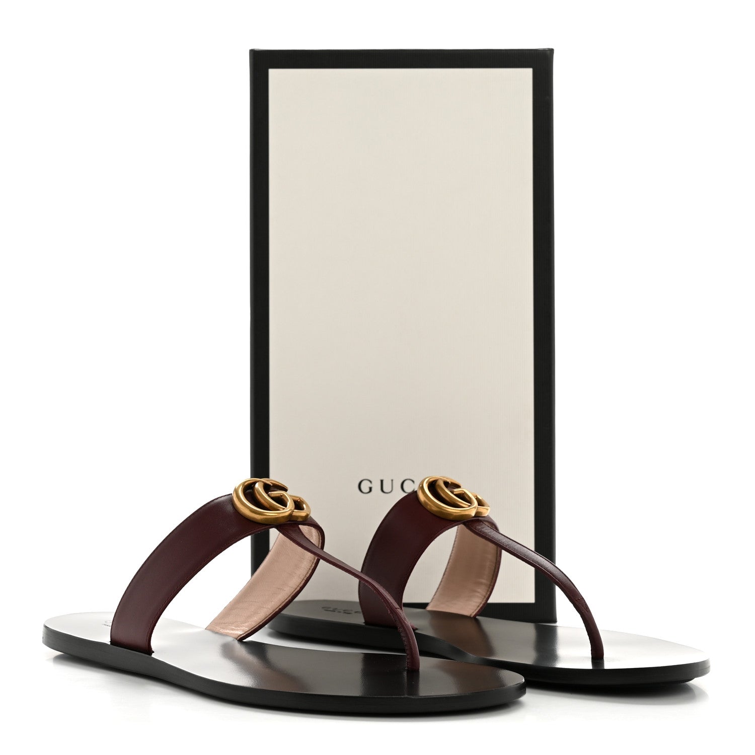 Gucci Calfskin GG Marmont Thong Sandals 40 Vintage Bordeaux 11 of 11