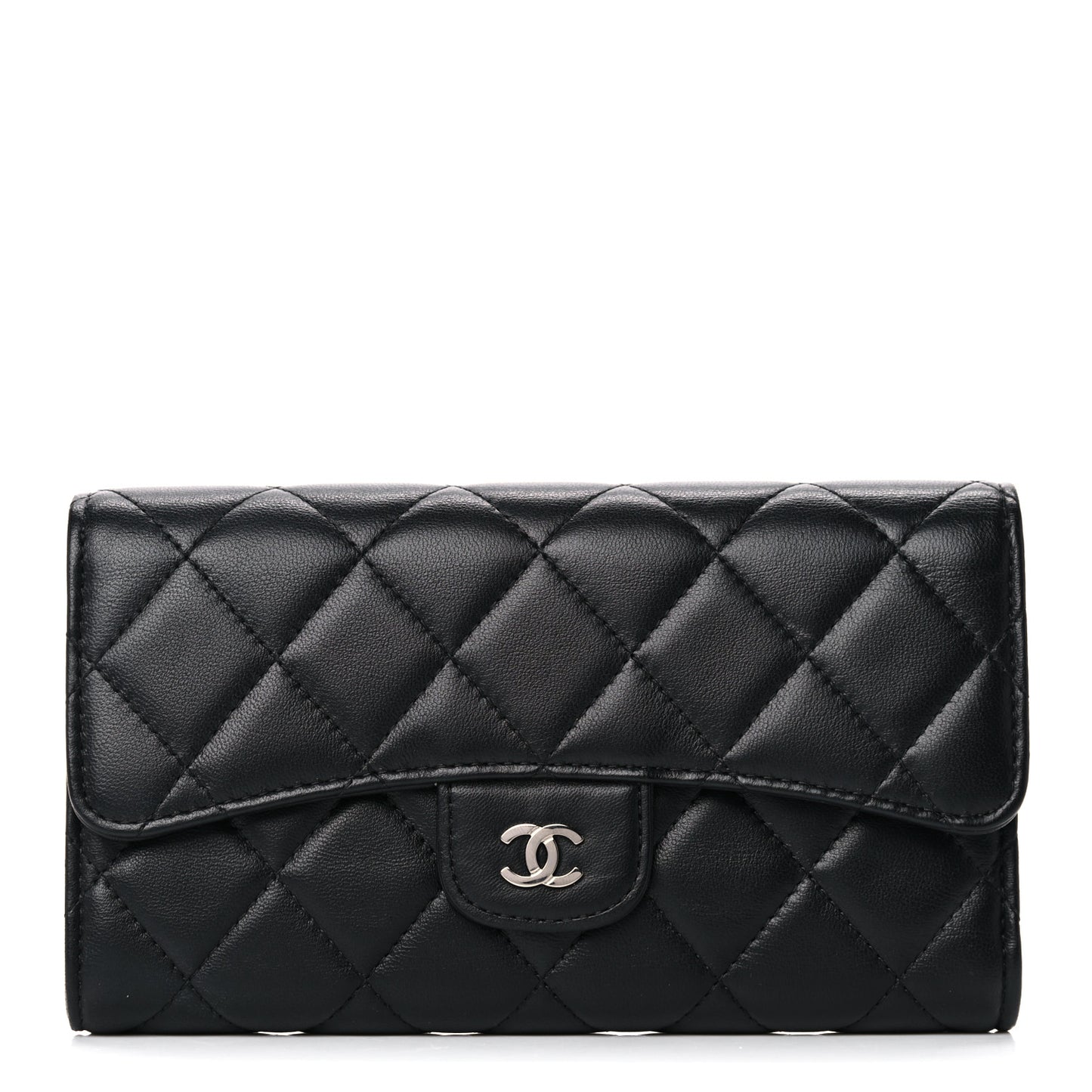 Lambskin Quilted Large Flap Wallet Black