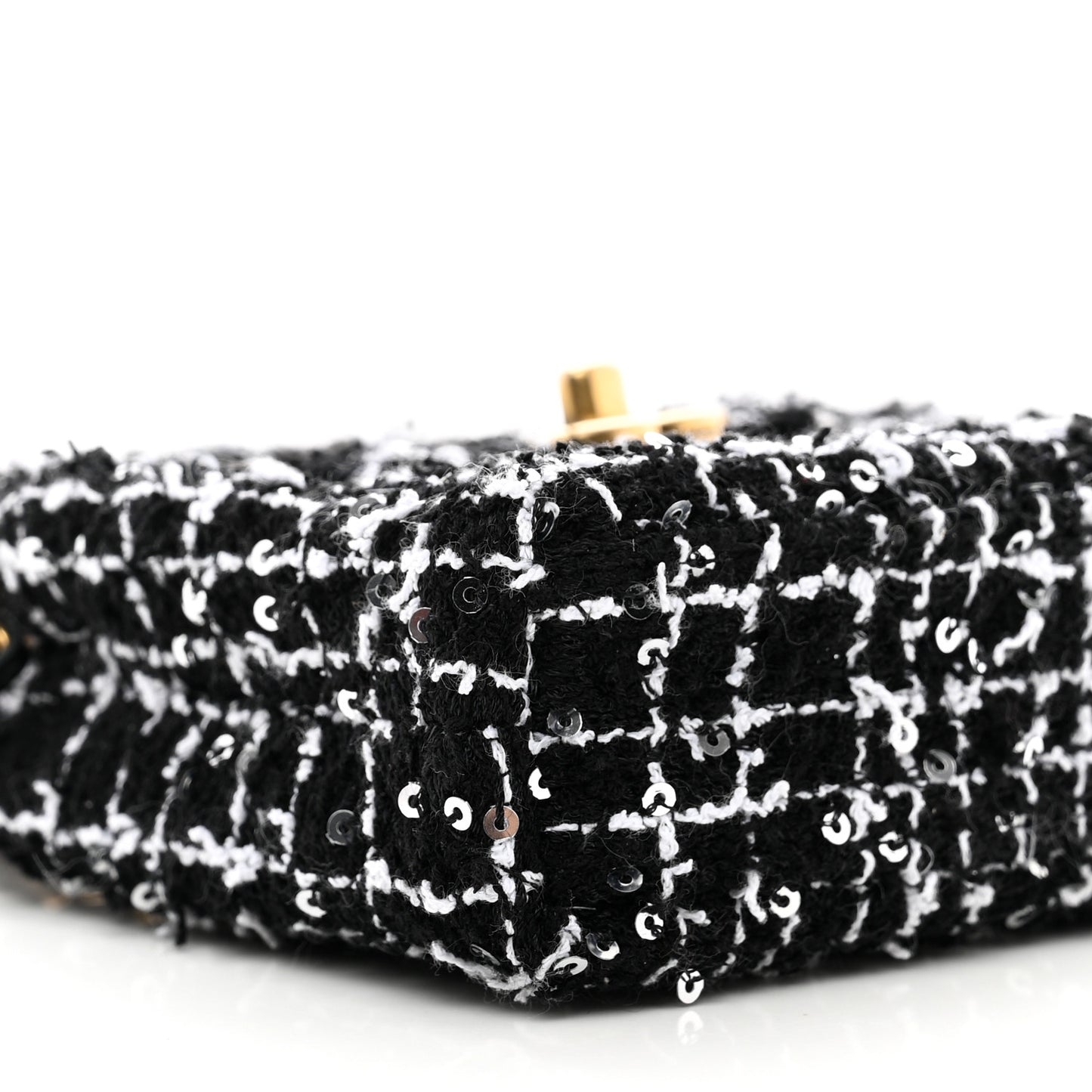 Tweed Quilted Mini Nano Kelly Shopper Black White
