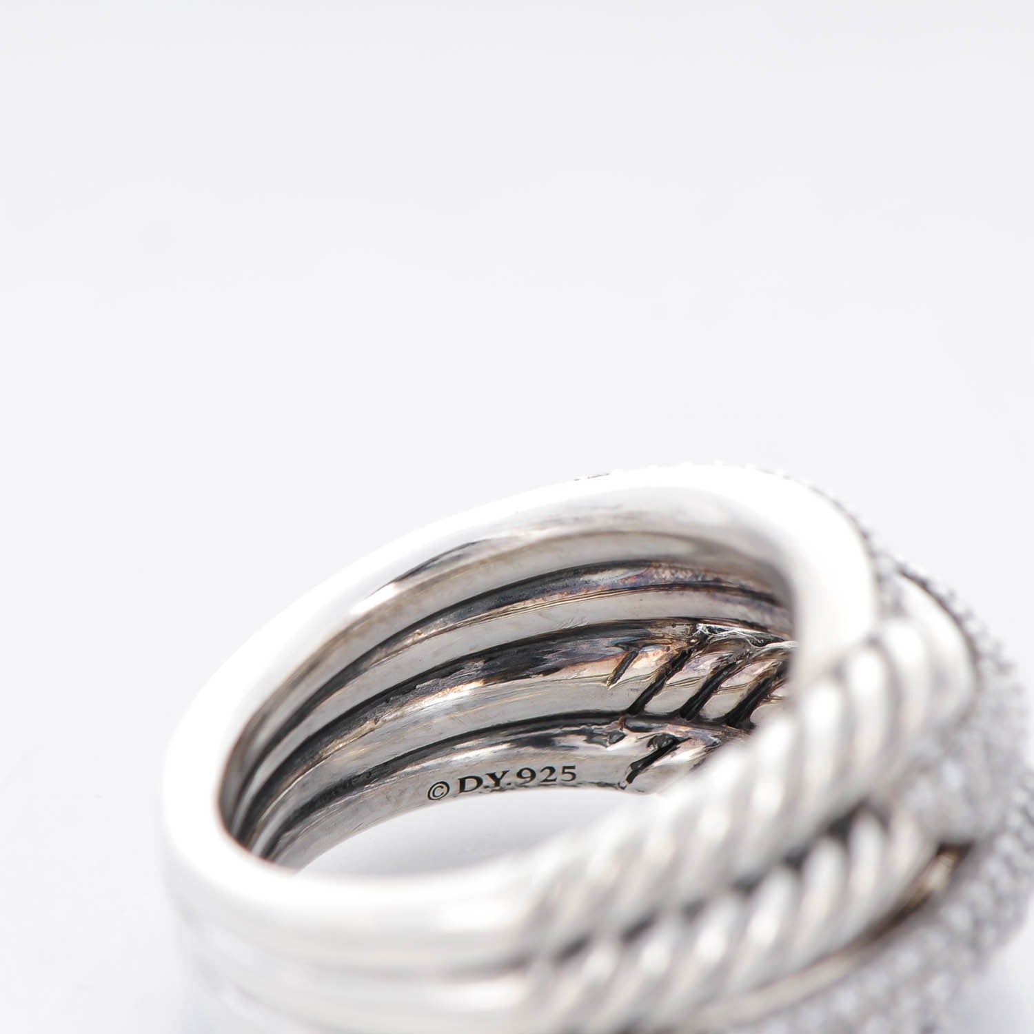 David Yurman Sterling Silver Pave Diamond 13mm Labyrinth Double Loop Ring 49 5 4 of 5