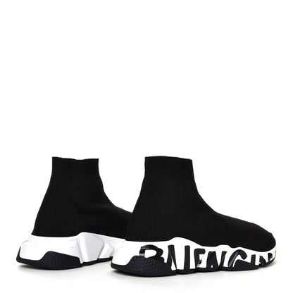 Balenciaga Neoprene Knit Womens Speed Graffiti Sneakers 37 Black White 3 of 6