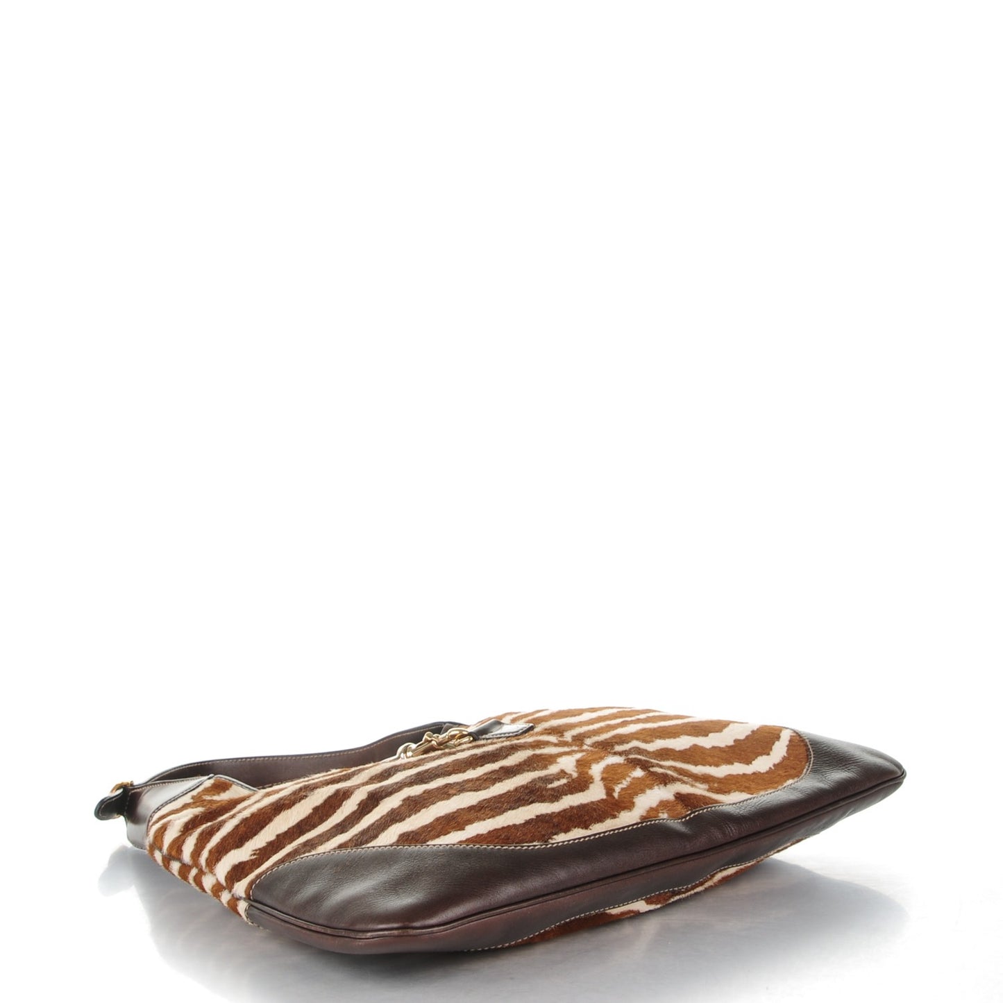 Pony Hair Zebra Print Large Jackie O Bouvier Hobo Brown