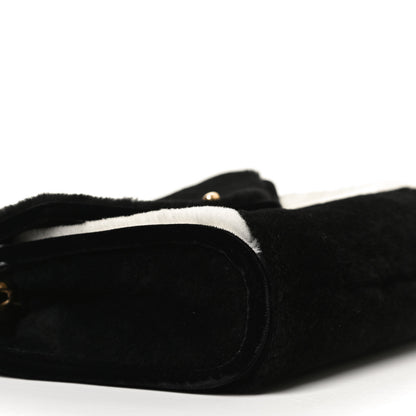 Chanel Shearling Checkered Flap Bag Black White 9 of 11