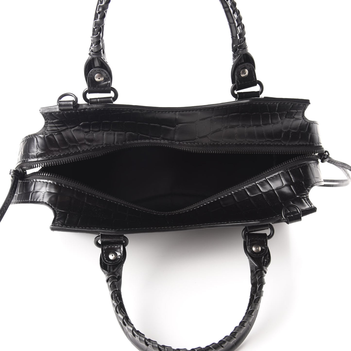 Semi Shiny Calfskin Crocodile Embossed Neo Classic Black Hardware S City Black