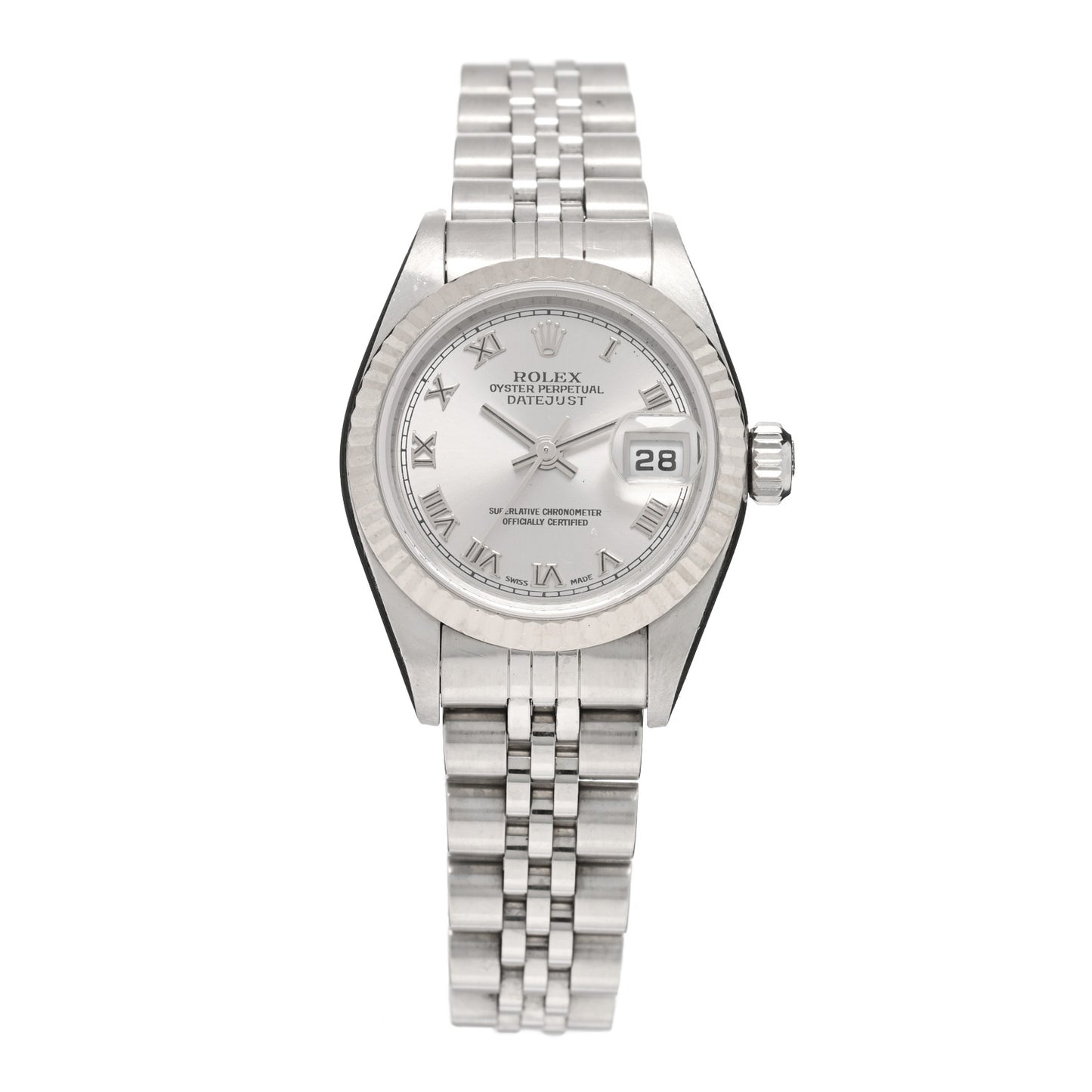 Stainless Steel 18K White Gold 26mm Oyster Perpetual Datejust Watch Silver Roman 179174