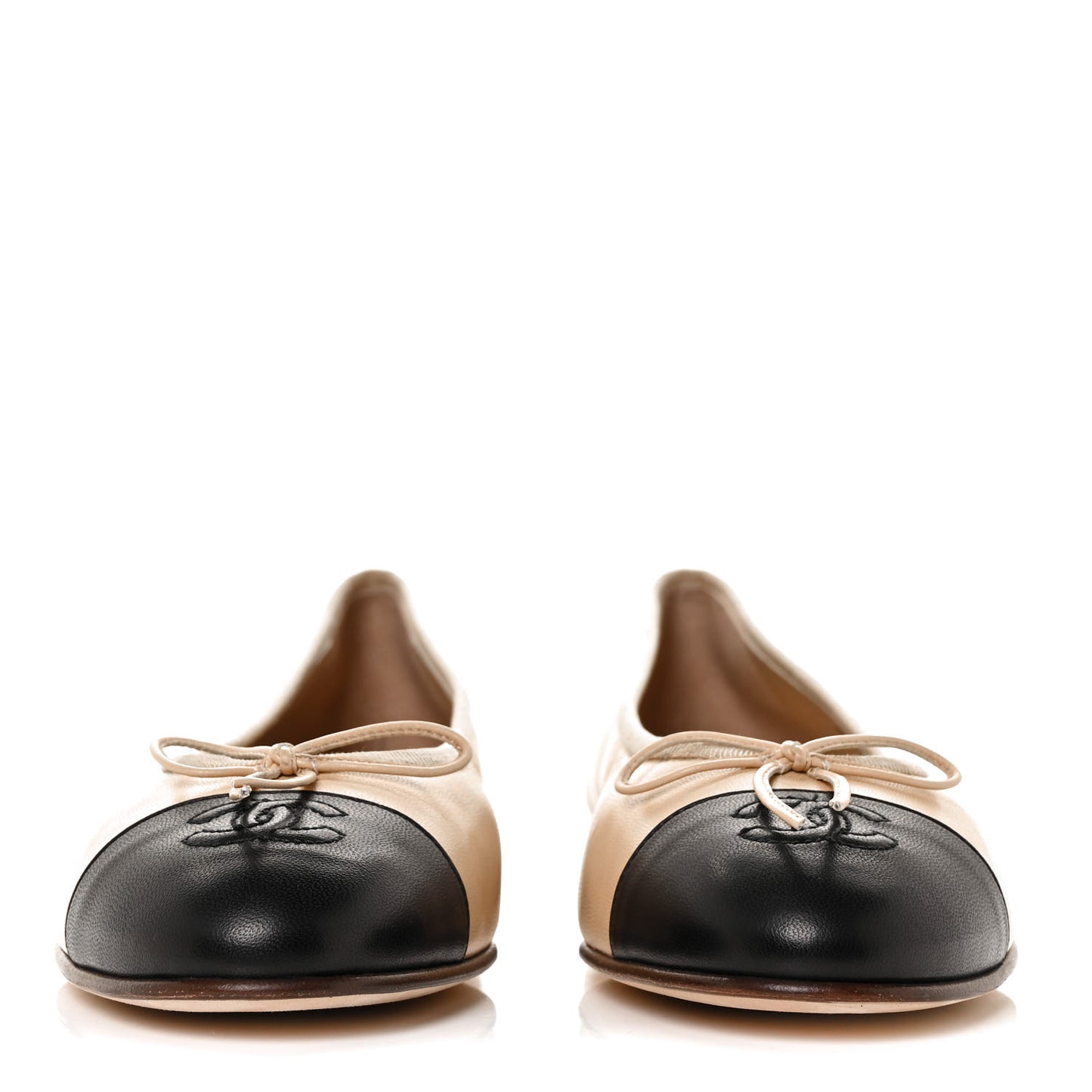 Lambskin Cap Toe CC Ballerina Flats 40 Beige Black