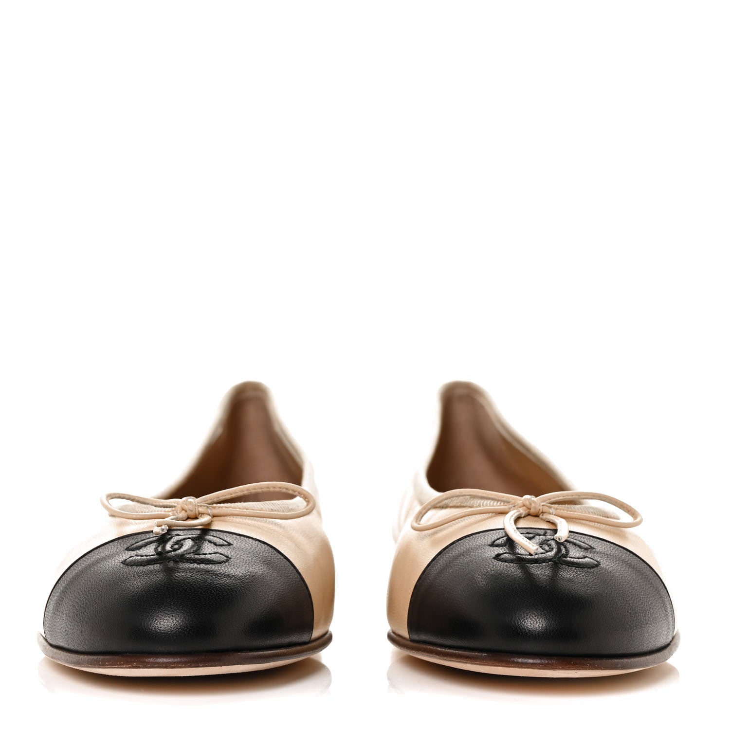 Chanel Lambskin Cap Toe CC Ballerina Flats 40 Beige Black 2 of 7