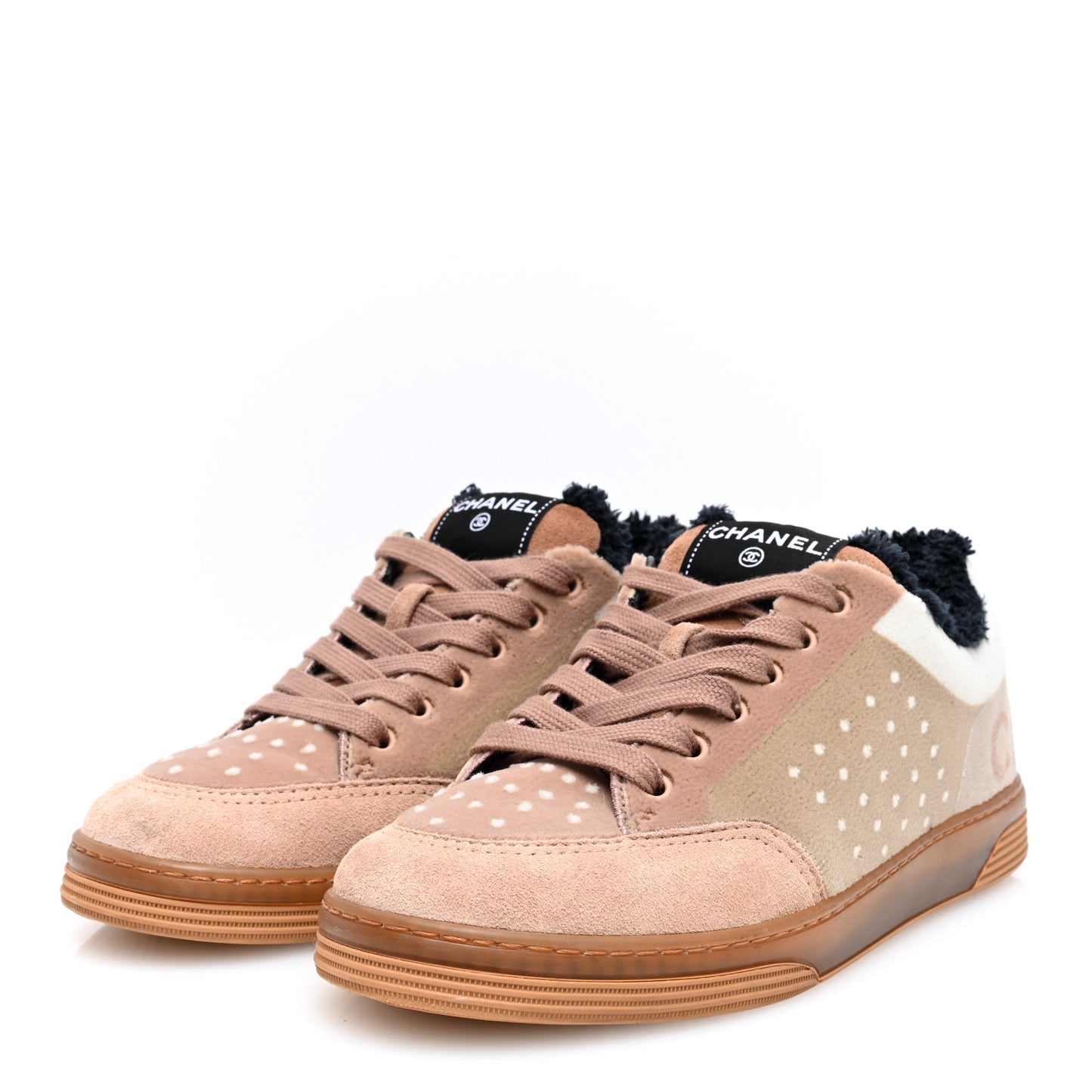 Fabric Suede Calfskin Logo Sneakers 38 Light Beige