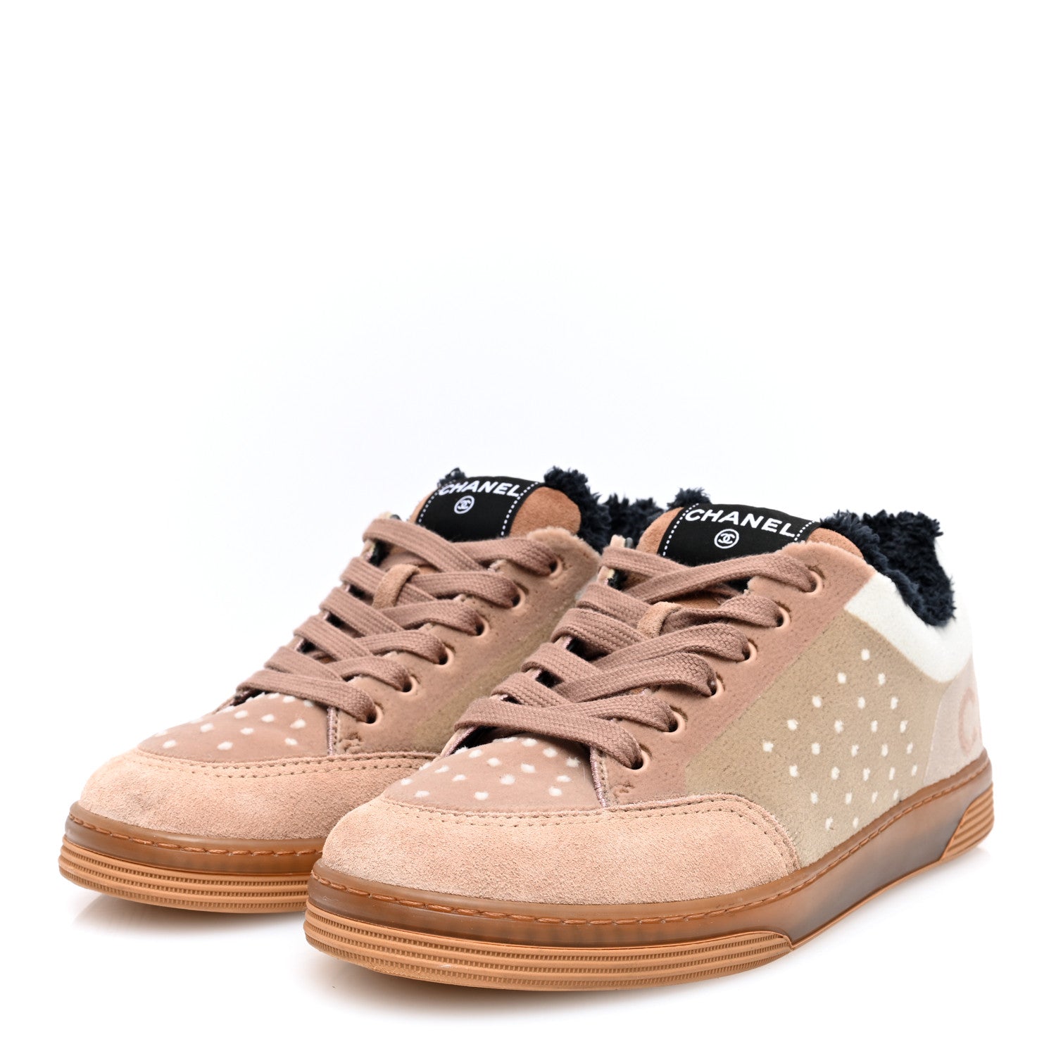 Chanel Fabric Suede Calfskin Logo Sneakers 38 Light Beige 2 of 7