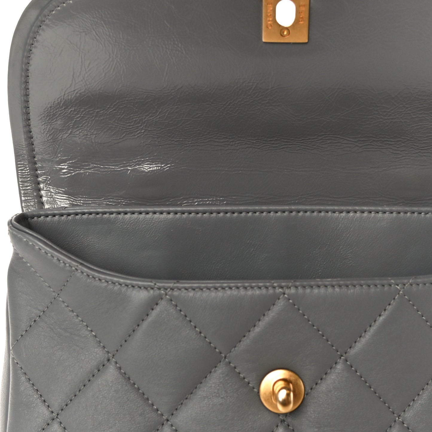 Lambskin Quilted Small La Parisienne Top Handle Flap Grey