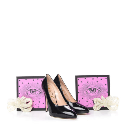 Gucci Polished Calfskin Removable Pearly Bow Elaisa Platform High Heel Pumps 36.5 Black 13 of 13