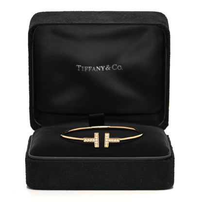 Tiffany 18K Yellow Gold Diamond T Wire Bracelet 5 of 5