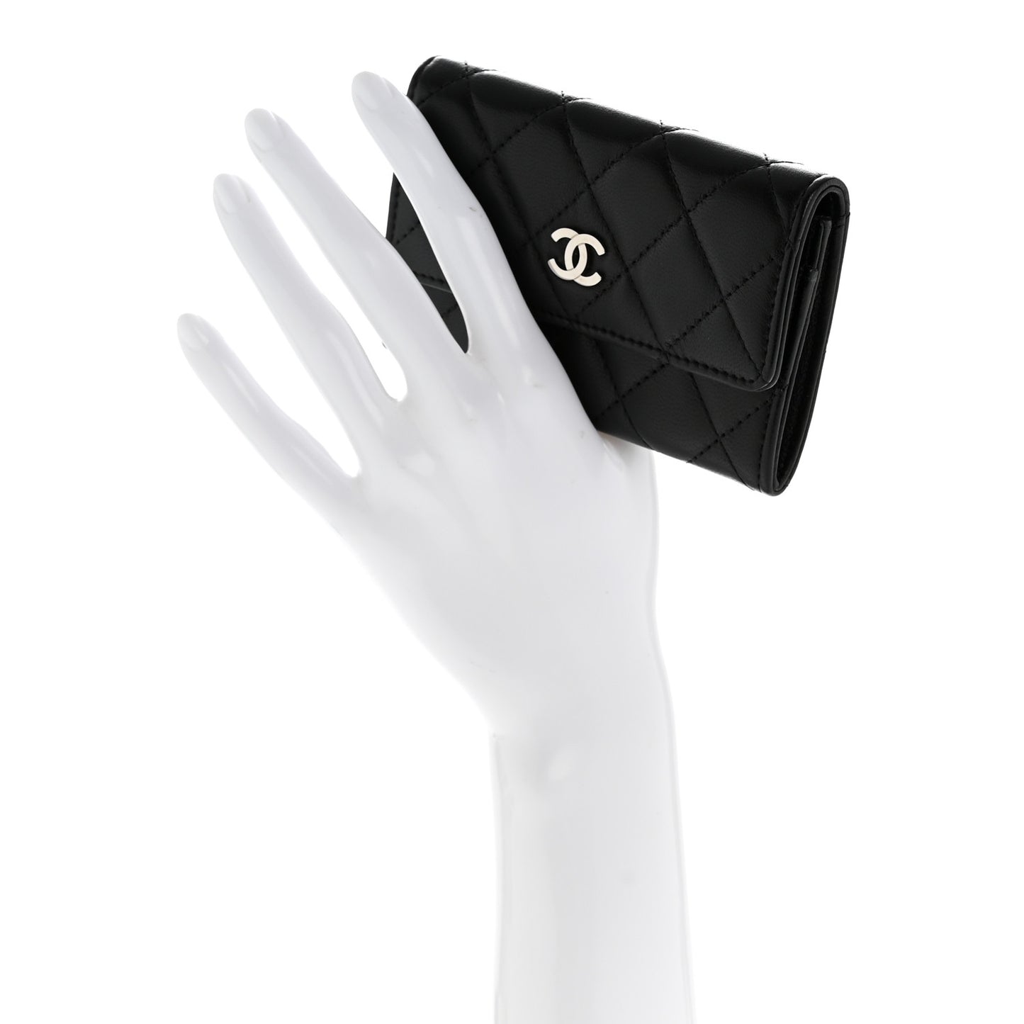 Lambskin Quilted Flap Card Holder Black