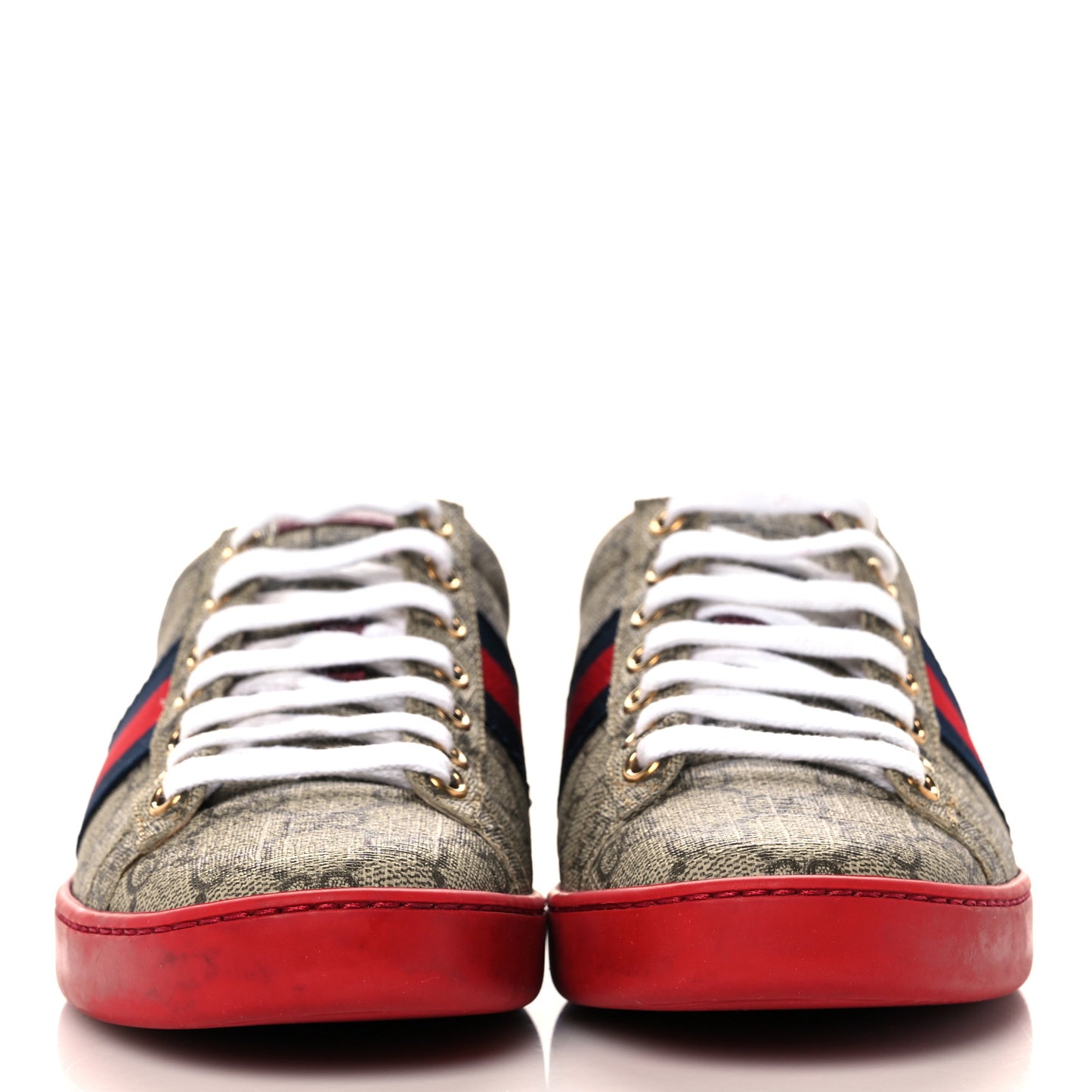 GG Supreme Monogram Ayers Mens New Ace Low-Top Sneaker 36 Beige Red