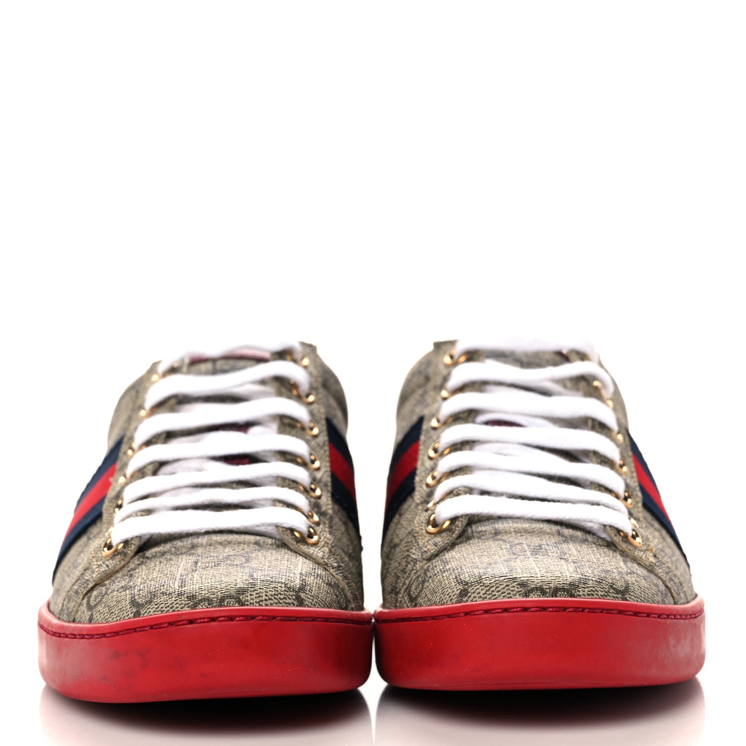Gucci GG Supreme Monogram Ayers Mens New Ace Low-Top Sneaker 36 Beige Red 2 of 8