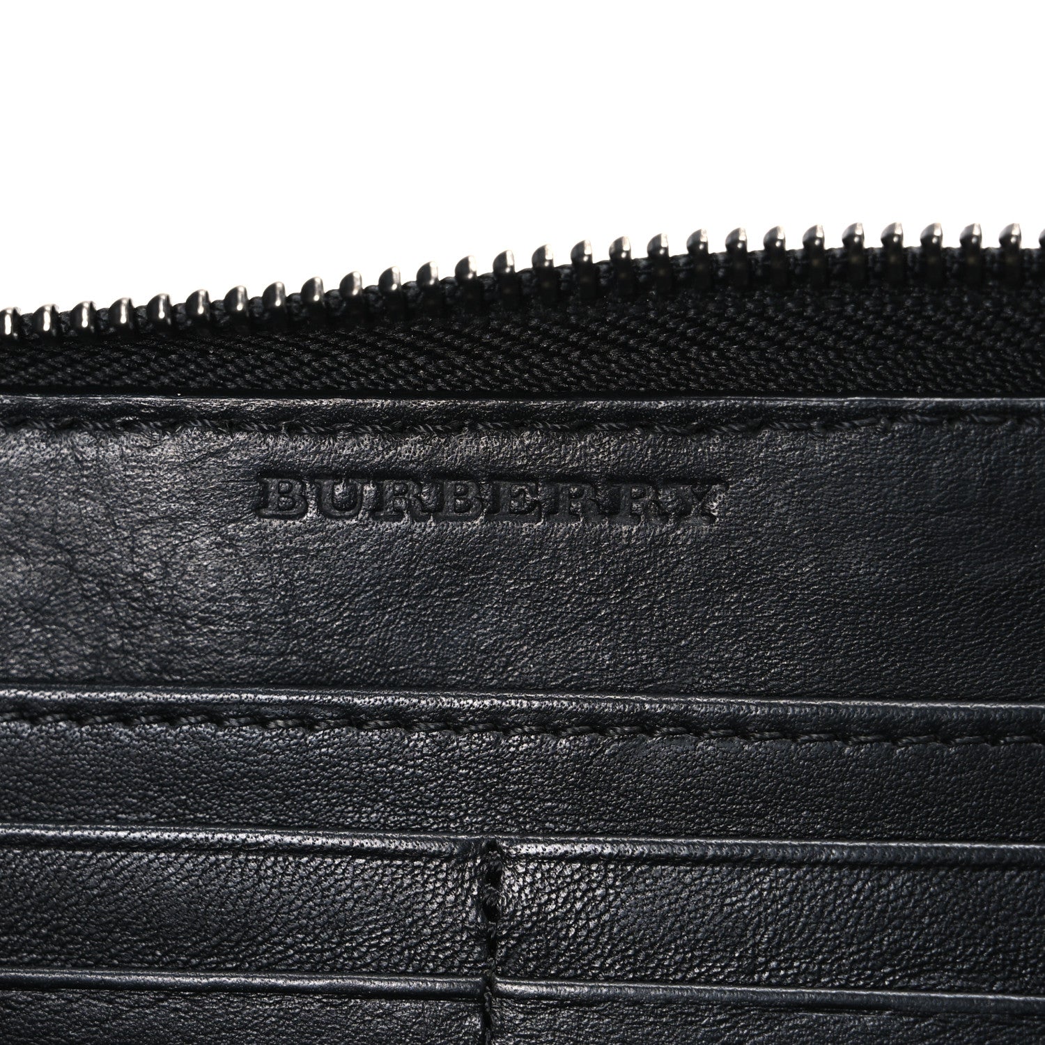 Burberry Grainy Calfskin Check Embossed Zip Around Wallet Black 6 of 6