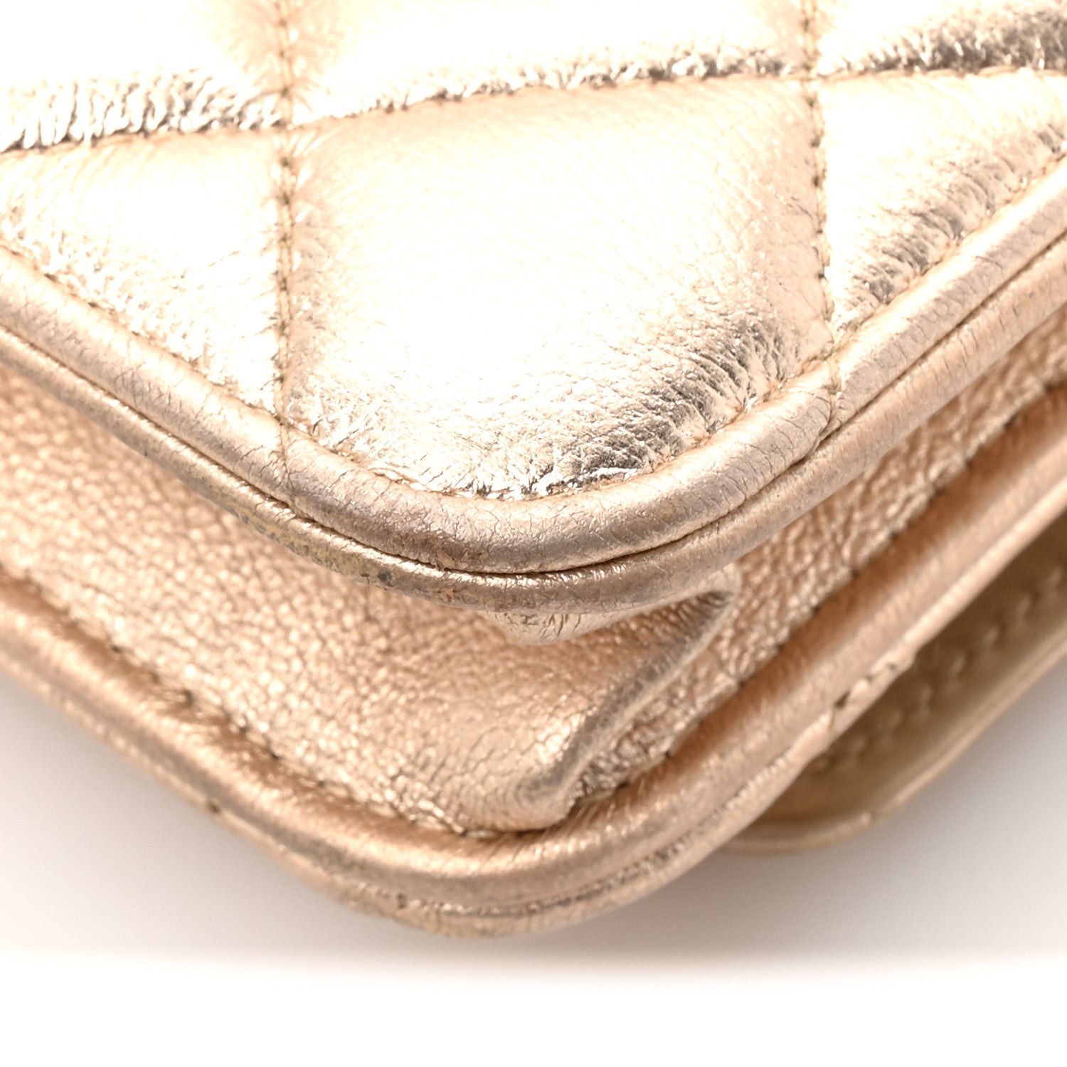 Chanel Metallic Lambskin Quilted Wallet On Chain WOC Gold Black 12 of 14