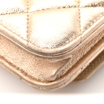 Chanel Metallic Lambskin Quilted Wallet On Chain WOC Gold Black 12 of 14