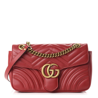 Gucci Calfskin Matelasse Small GG Marmont Shoulder Bag Hibiscus Red 1 of 12