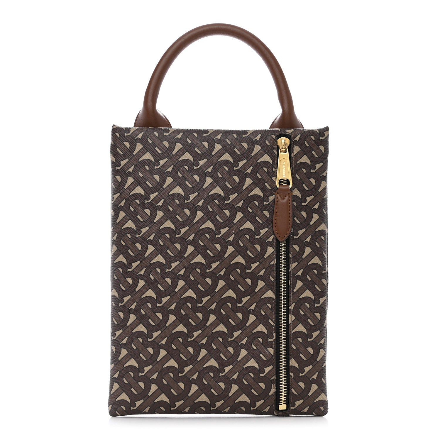 Burberry E-Canvas Monogram Top Handle Pouch Bridle Brown 1 of 11
