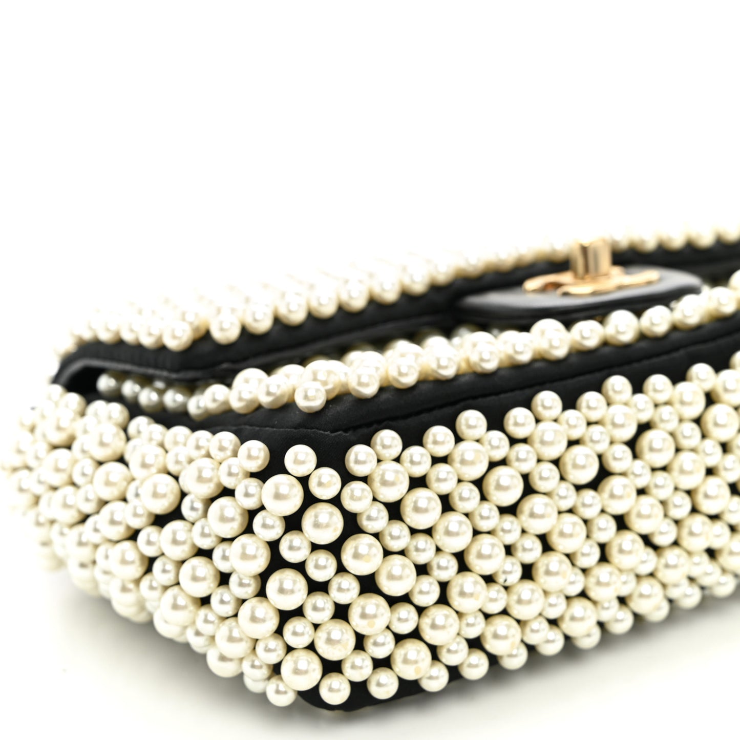 Satin Lambskin Pearl On Mini Rectangular Flap Black
