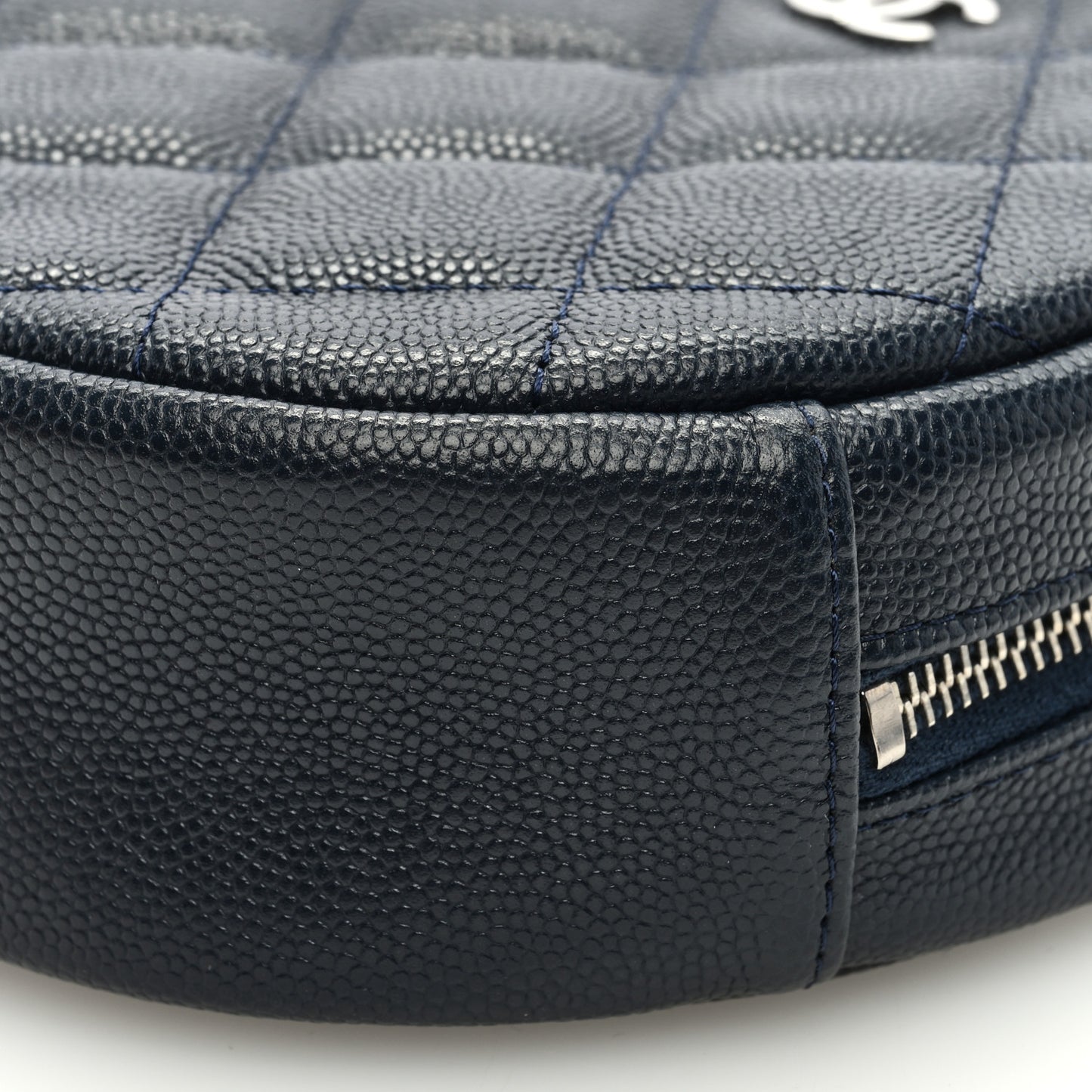 Caviar Quilted Round Clutch With Chain Navy